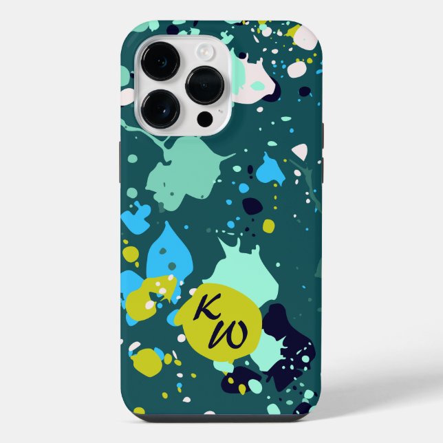 Cool Green Paint Splatter Initials iPhone Case (Back)