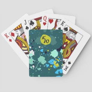 Cool Green Paint Splatter Initials Playing Cards