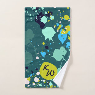 Cool Green Paint Splatter Initials Sweat Hand Towel