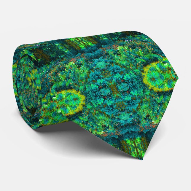 Cool Green Panoramic Garden Flowers View Tie (Rolled)