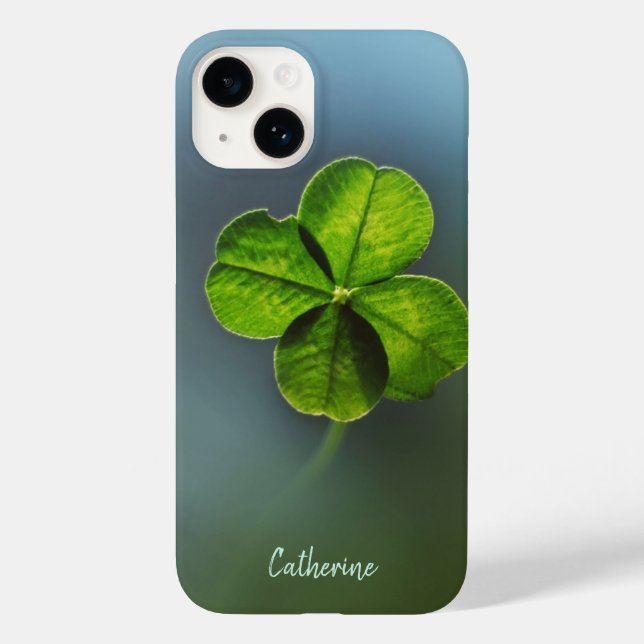 Cool Green Real Lucky Four Leaf Clover with Name Case-Mate iPhone Case (Back)