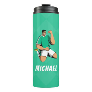 Cool Green Soccer Player Personalized Modern Sport Thermal Tumbler