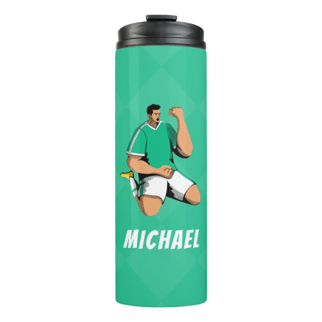 Cool Green Soccer Player Personalized Modern Sport Thermal Tumbler (Front)