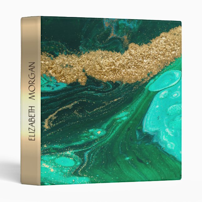 Cool Green Stone Granite Marble,Gold Glitter Binder (Front/Spine)