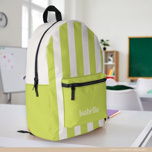 Cool Green Stripes Girl Name Backpack (Add name to this girl backpack)