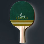 Cool Green Table Tennis Paddle With Name<br><div class="desc">A table-tennis-paddle with a stylish and distressed dark green background, with olive stripes... to personalize with your own name.</div>