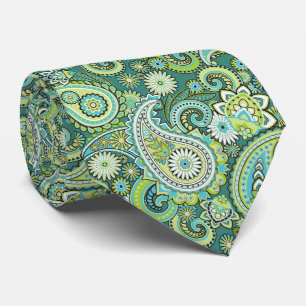 cool green tiled paisley pattern neck tie
