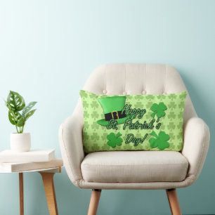 Cool Green top hat Shamrocks Patricks Day PLdesign Lumbar Pillow