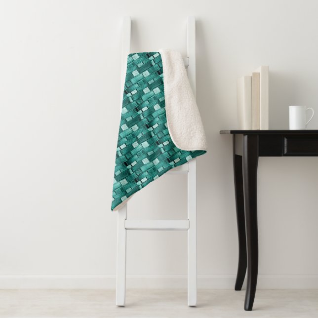 Cool Green Weaved Look Sherpa Blanket (In Situ)