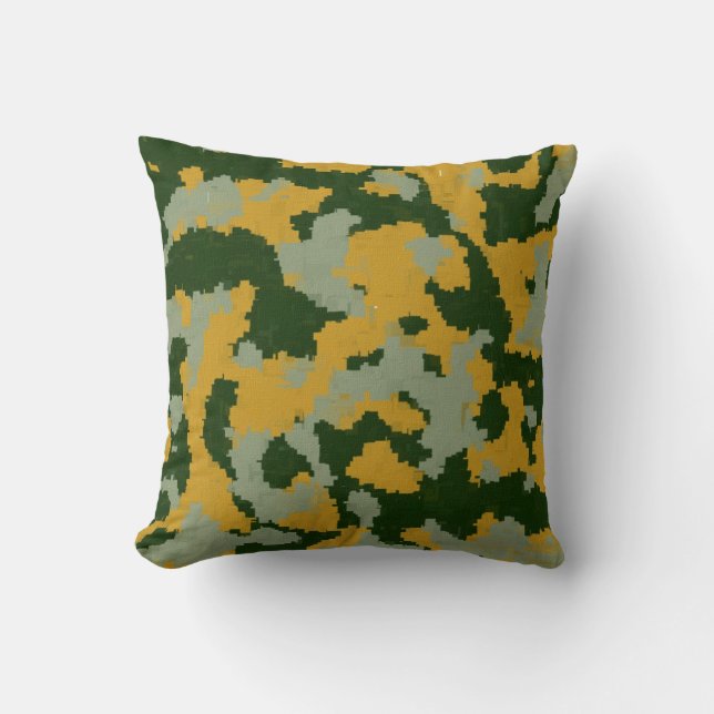 Cool Green Yelllow Grey Camouflage Pillow (Front)
