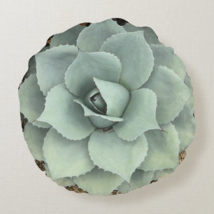 Cool Grey Agave Succulent Round Pillow