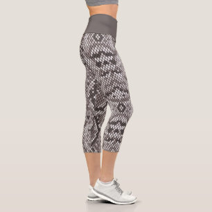 Cool Grey And White Snakeskin Snake Pattern Capri Leggings