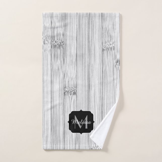 Cool grey bamboo wood print Monogram Bath Towel Set (Hand Towel)