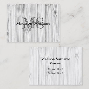 Cool grey bamboo wood print Monogram Business Card