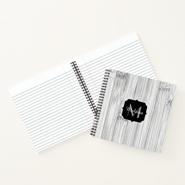 Cool grey bamboo wood print Monogram Notebook (Inside)