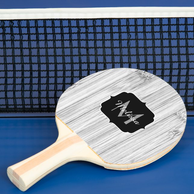 Cool grey bamboo wood print Monogram Ping Pong Paddle (Insitu)
