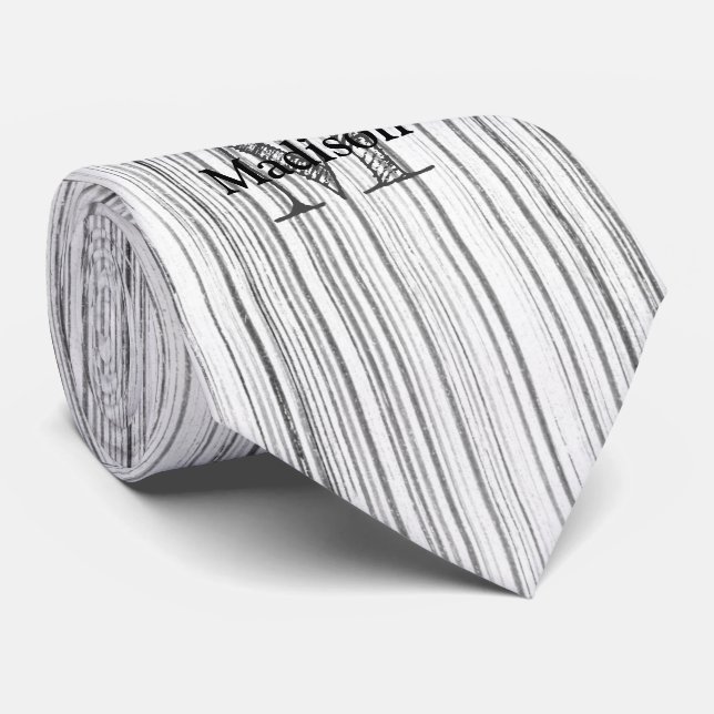 Cool grey bamboo wood print Monogram Tie (Rolled)