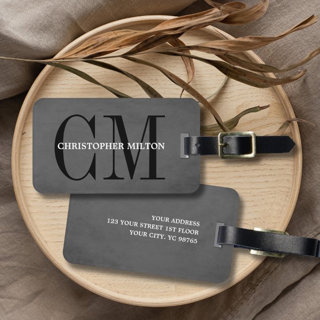 Cool Grey Black Bold Monogram Luggage Tag (Creator Uploaded)