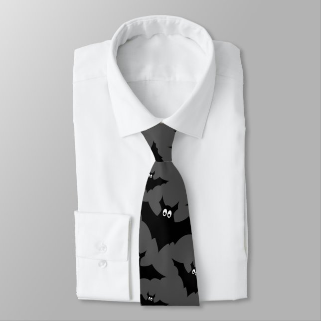 Cool grey black Flying bats Halloween pattern Tie (Tied)