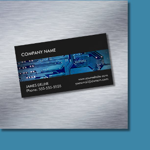 Cool Grey Blue Circuit Computer Repair Magnetic Business Card