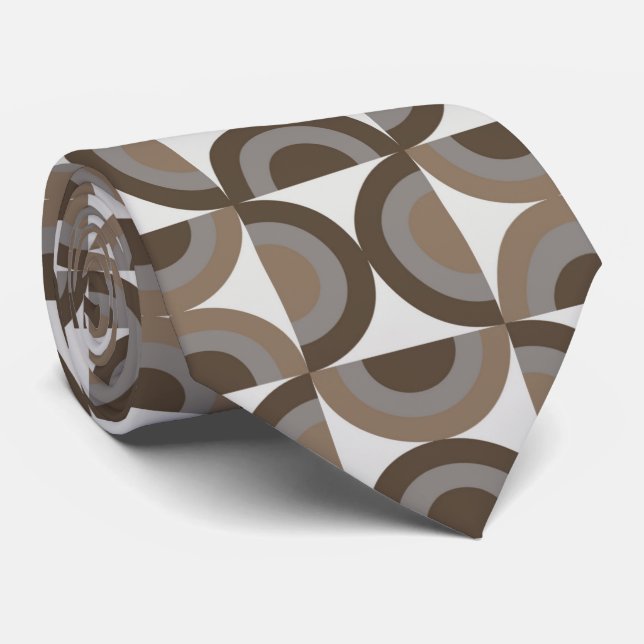 cool grey brown retro tiled pattern tie (Rolled)