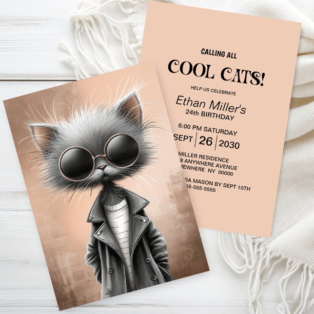 Cool Grey Cat Birthday Party Invitation (Creator Uploaded)