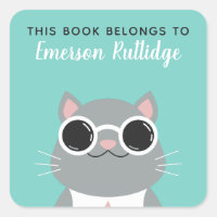 Cool Grey Cat | Turquoise This Book Belongs To