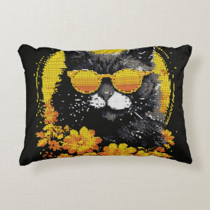 Cool Grey Cat with Sunglasses Geometric Style Accent Pillow