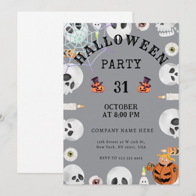 Cool Grey Classic Halloween Office Party Invitation (Front/Back)