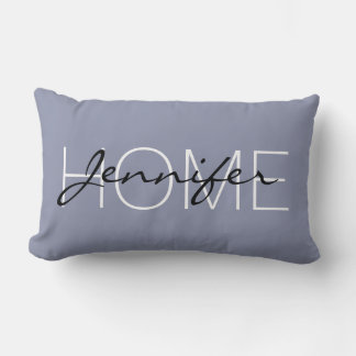 Cool grey colour home monogram lumbar pillow