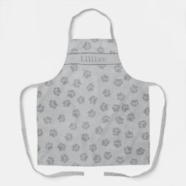 Cool Grey Dog Paw Print Pattern Personalized Apron