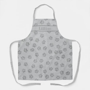 Cool Grey Dog Paw Print Pattern Personalized Apron