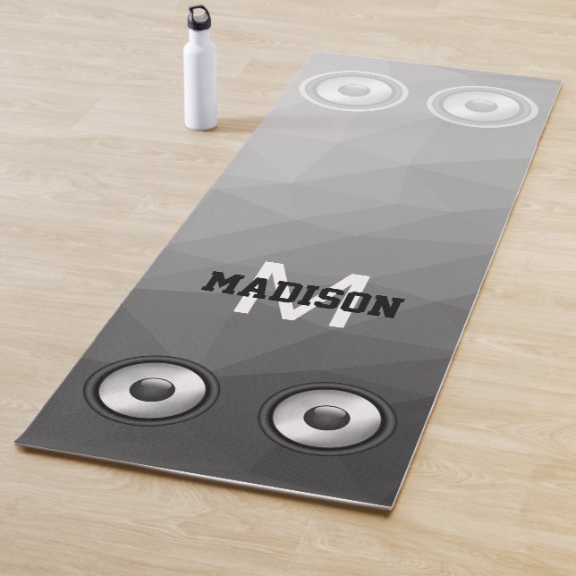 Cool Grey Geometry Mesh fun Music Speaker Monogram Yoga Mat (In Situ)