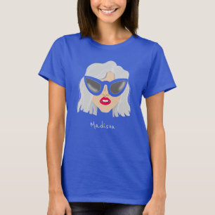 Cool Grey-Haired Woman with Glasses Custom Name T-Shirt