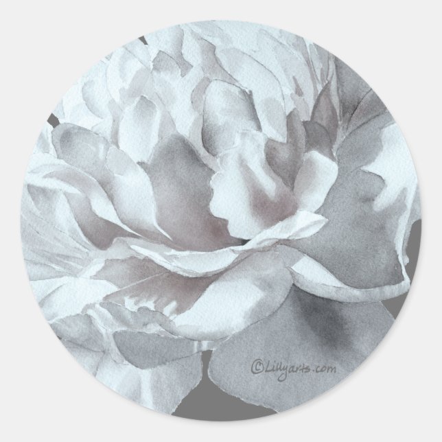 Cool Grey Peony Wedding Envelope Sticker (Front)