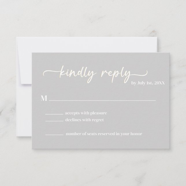 Cool Grey Trendy Script RSVP (Front)