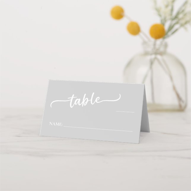 Cool Grey Trendy Script Wedding Place Card (Front)
