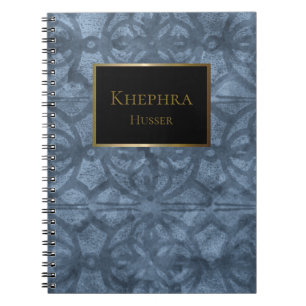 Cool Grey Watercolor Black And Gold Name Notebook