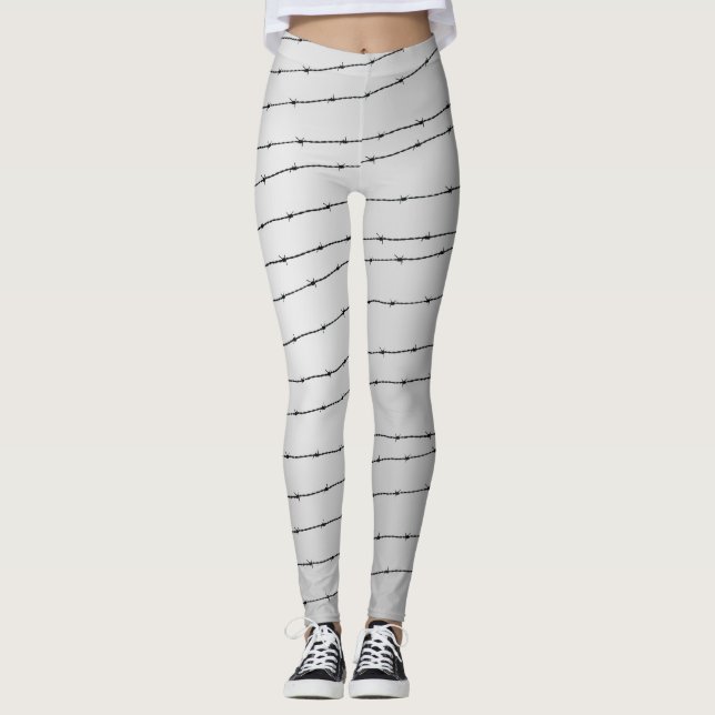 Cool grey white and black barbed wire pattern leggings (Front)