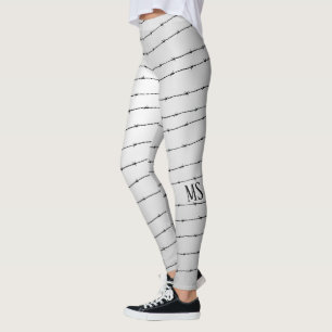 Cool grey white black barbed wire pattern Monogram Leggings
