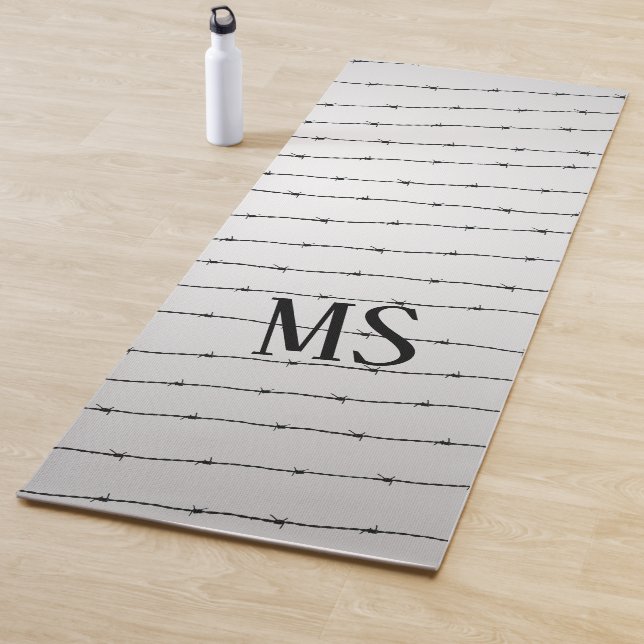 Cool grey white black barbed wire pattern Monogram Yoga Mat (In Situ)