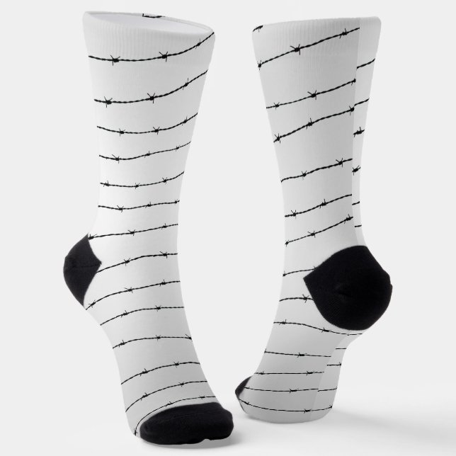 Cool grey white black barbed wire pattern socks (Angled)