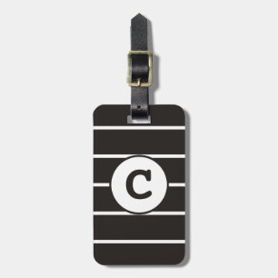 Cool Grey White Striped Monogram Luggage Tag