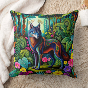 Cool Grey Wolf Fairy Animal Throw Pillow