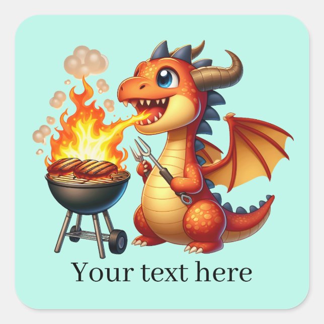 Cool grilling dragon add text  square sticker (Front)