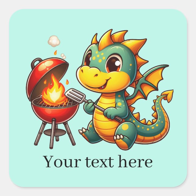 Cool grilling dragon add text Square Sticker (Front)