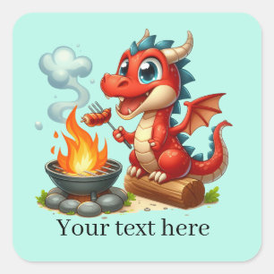 Cool grilling dragon add text square sticker