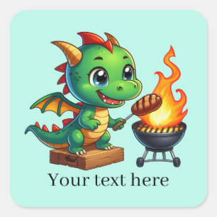 Cool grilling dragon add text  square sticker