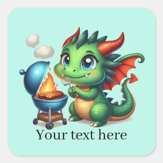 Cool grilling dragon add text  square sticker (Front)