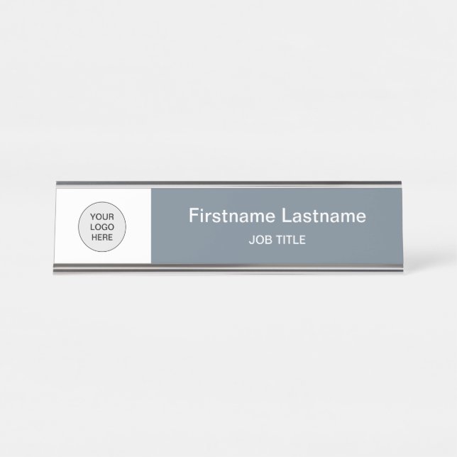 Cool Gris Votre Logo Bureau Moderne Nom Plaque (Devant)